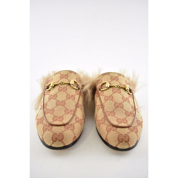 Gucci Princetown Beige Canvas Original GG Fur Loafer Slide Mule Slipper Flat 35 - Picture 7 of 12